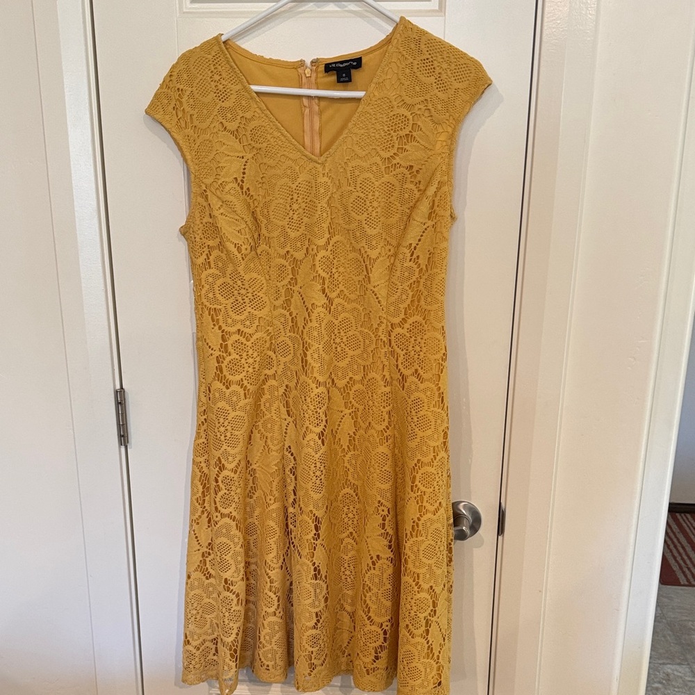 Liz Claiborne Mustard Yellow Lace Midi Dress